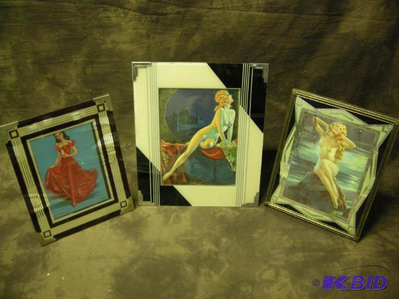 lot 445 image: 3 Art Deco 1920s - 1930s reverse painted pictures frames