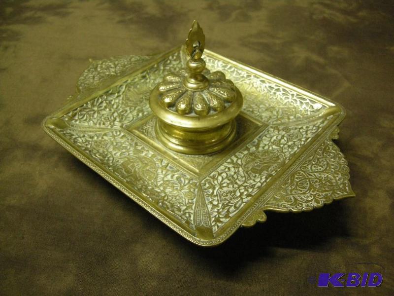 lot 45 image: Early brass ink well tray