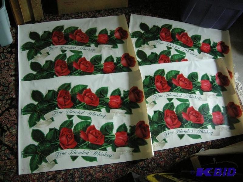 lot 468 image: 4 Vintage Four Roses Fine Blended Whiskey uncut sheets