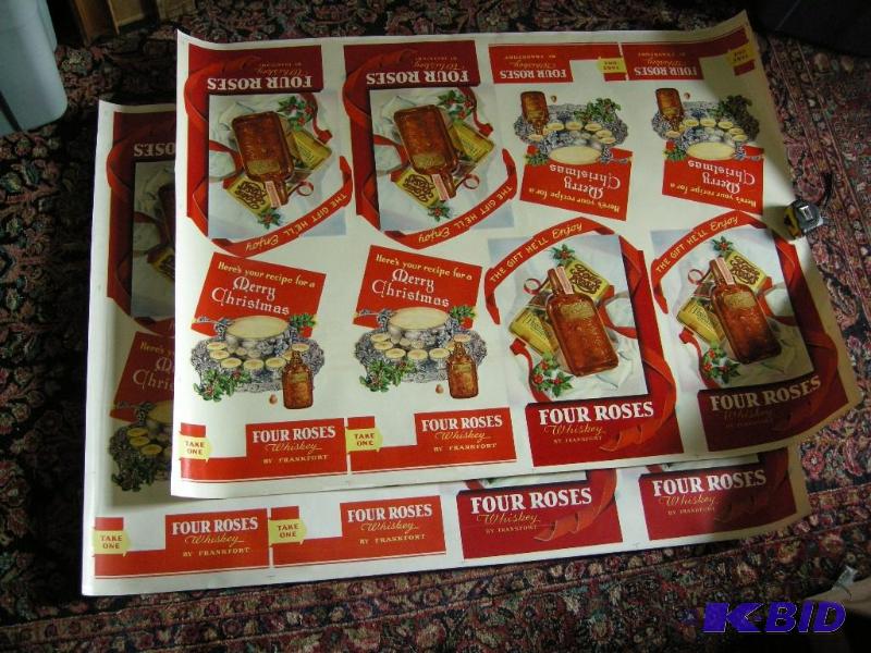 lot 470 image: 2 Vintage Four Roses Heres your recipe for a Merry Christmas uncut advertiser sheets