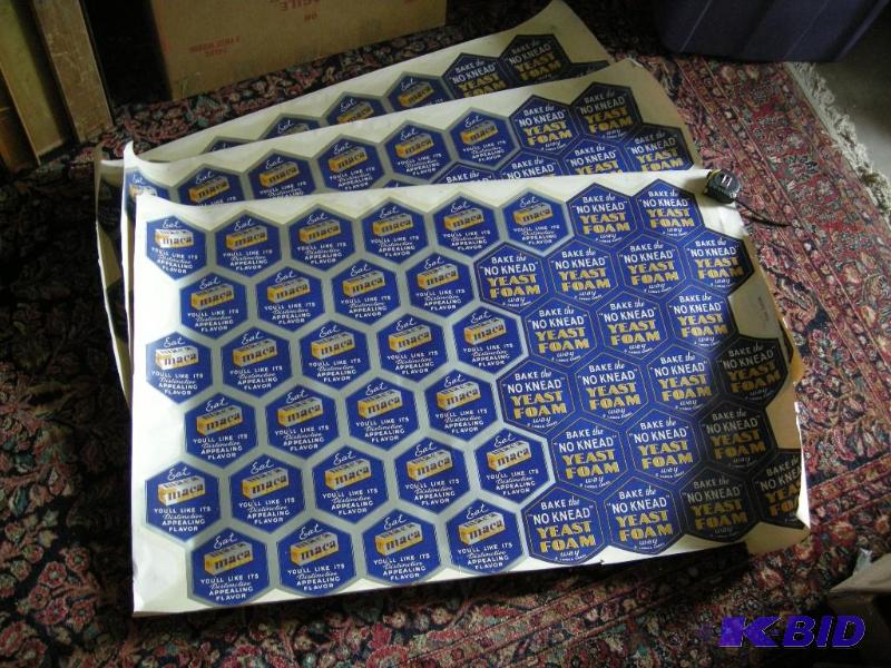 lot 471 image: 3 Vintage Maca Yeast uncut advertiserpackage label sheets