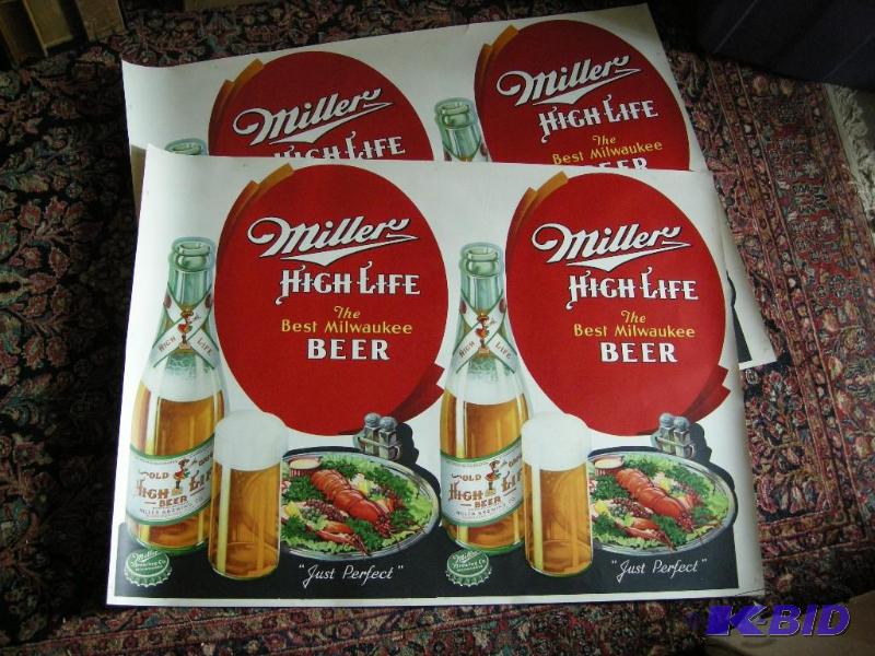 lot 472 image: 2 Vintage Miller Highlife The Best Milwaukee Beer uncut advertiser sheets