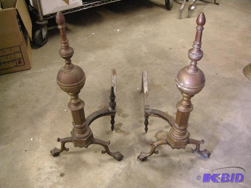 lot 513 image: Victorian () brassiron andirons with claw & ball feet