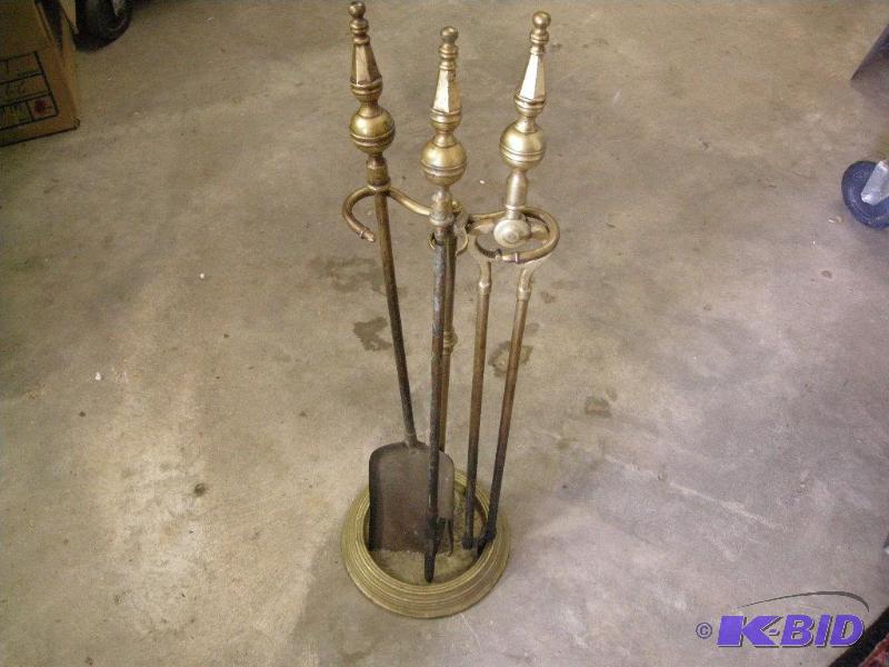 lot 514 image: Antique brass fireplace tools
