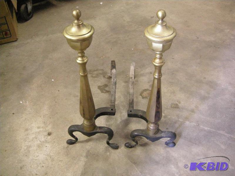 lot 515 image: Early brass andiron set