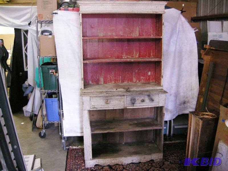 lot 518 image: Antique kitchen cabinet. Amazing original paint, distressed look.
