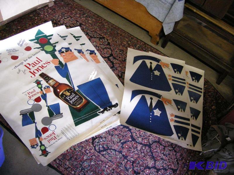 lot 553 image: Vintage Paul Jones Whiskey uncut advertiser counter stand sheets