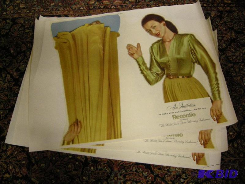 lot 554 image: 3 Vintage Recordio by Wilcox-Gay uncut advertiser store display sheets