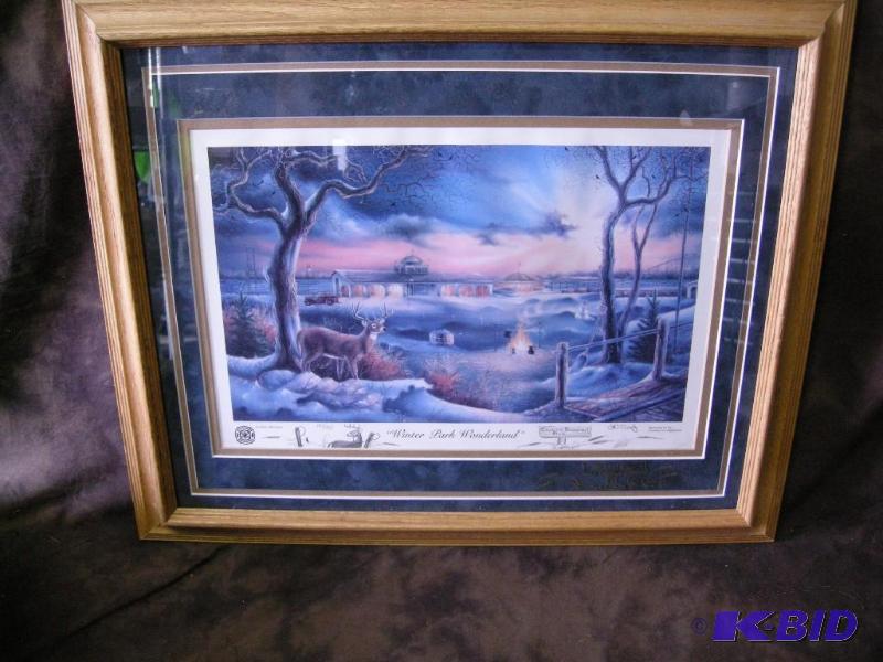lot 597 image: J.D. Speltz framed and matted wildlife print Winter Park Wonderland