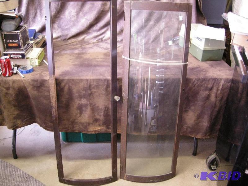 lot 599 image: 2 china cabinet curved doors, not a set
