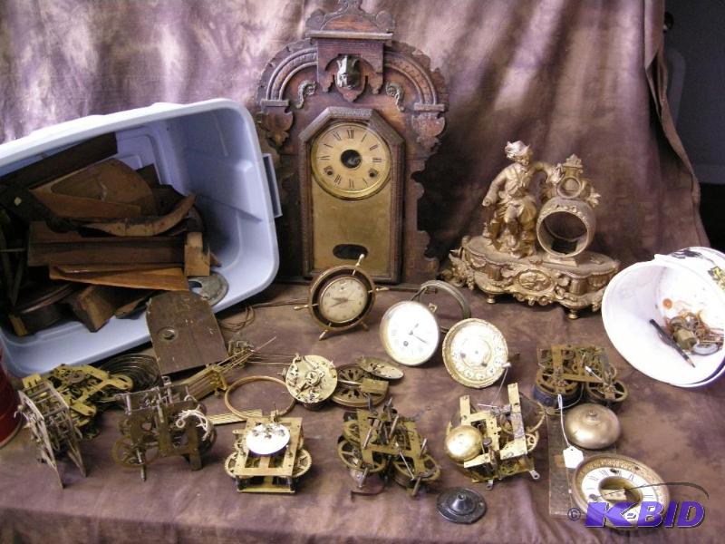 lot 623 image: Large group of antique clocks, bodies, parts