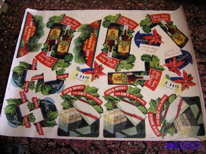 lot 624 image: 2 vintage Four Roses whiskey uncut advertiser sheets