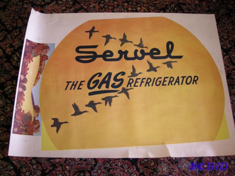 lot 627 image: Vintage Servel The Gas Refrigerator uncut advertiser sheet