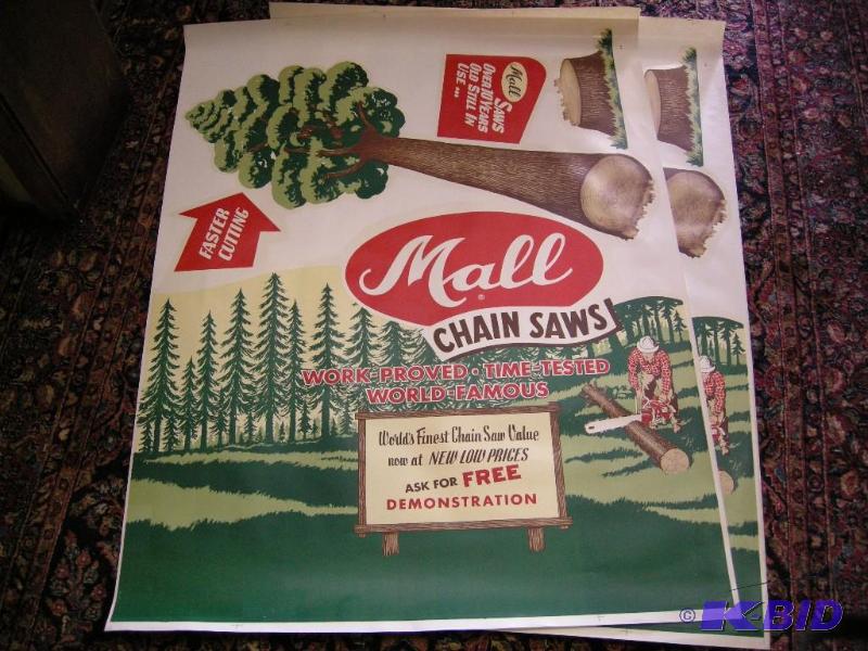 lot 628 image: 2 vintage Mall Chainsaws uncut advertiser sheet