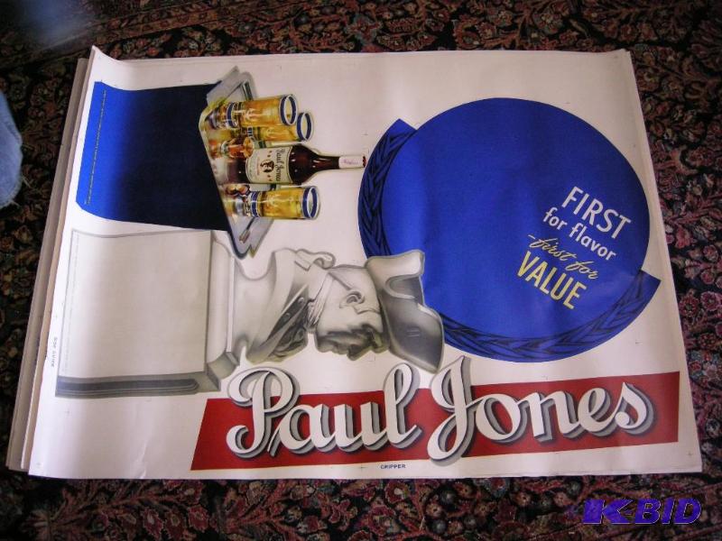 lot 630 image: 5 vintage Paul Jones whiskey uncut advertiserstore display sheets