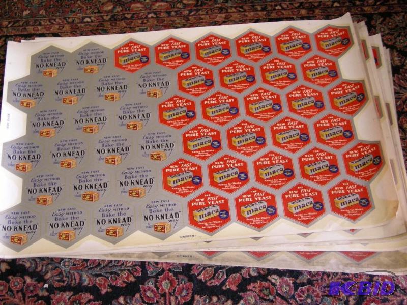 lot 636 image: 7 vintage Maca Yeast uncut package labels