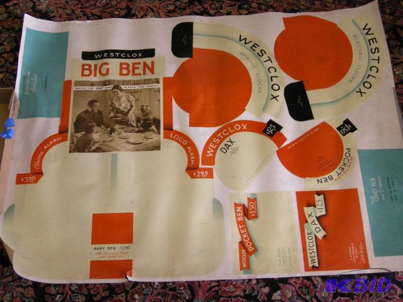 lot 639 image: Vintage Westclox Big Ben uncut advertiserstore display sheet