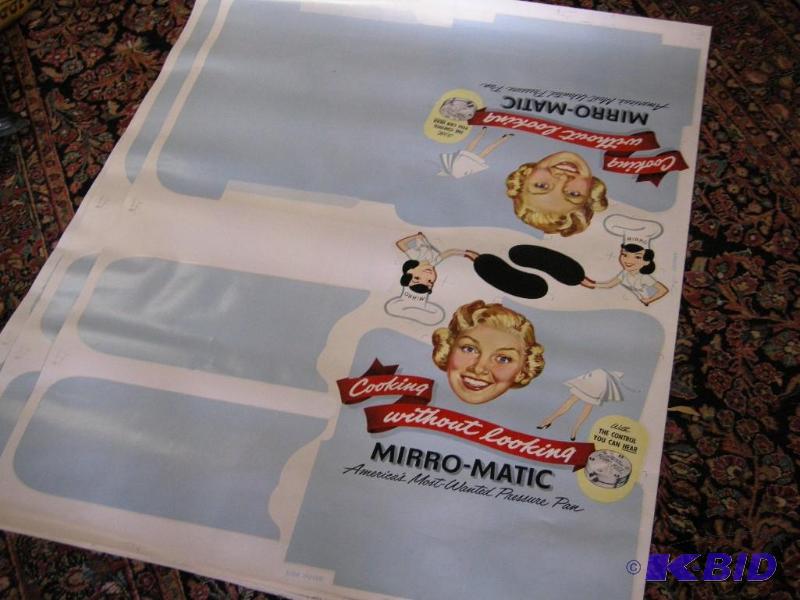 lot 643 image: 3 vintage Mirro-matic uncut advertiserstore display sheets