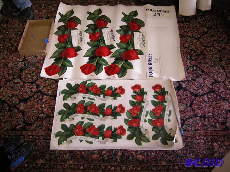 lot 644 image: 5 vintage Four Roses uncut advertiserstore display sheets