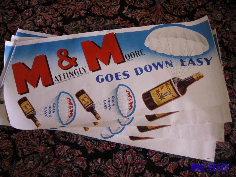 lot 647 image: 4 vintage Mattingly & Moore whiskey uncut advertiser sheets