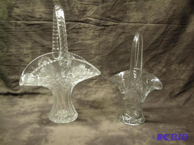lot 66 image: 2 large clear glass basket vases