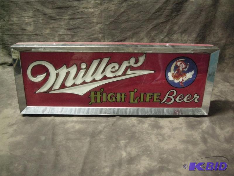 lot 74 image: Antique amazing super rare Miller High Life Beer metal light up sign