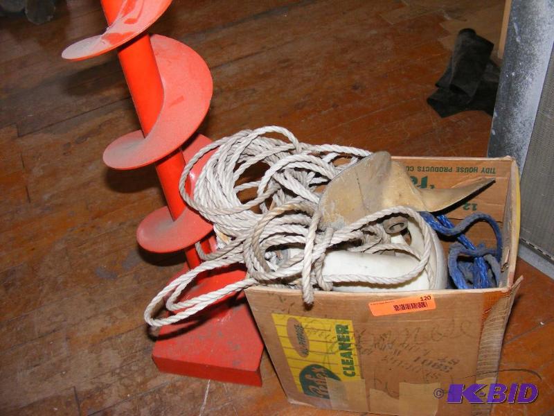lot 120 image: Ice Auger  and boat anchor...