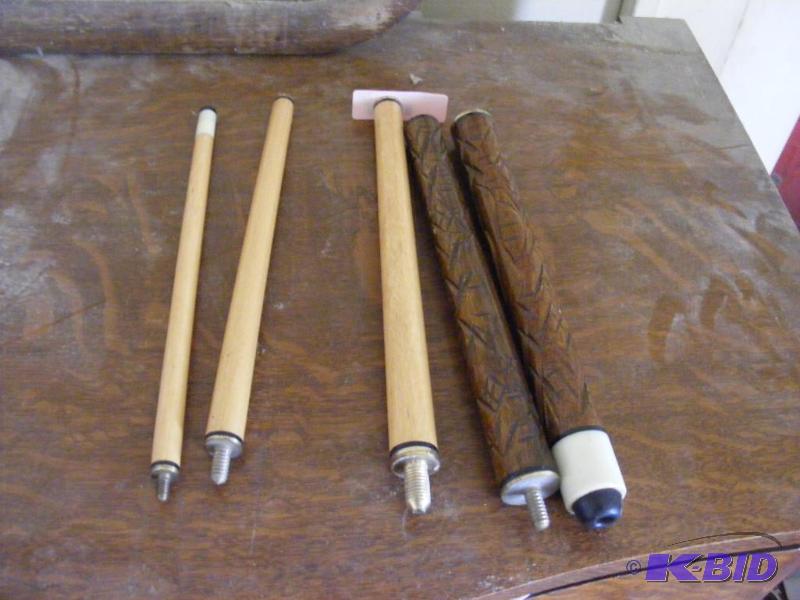 lot 231 image: Hand Carved Pool Cue. There is a small crack ...