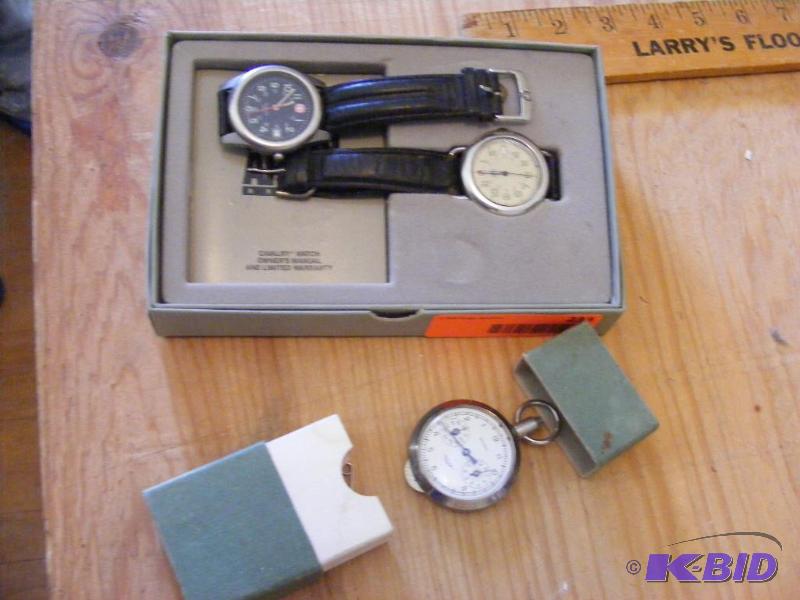 lot 233 image: three watches, Swiss Army Watch, Pocket Watch...