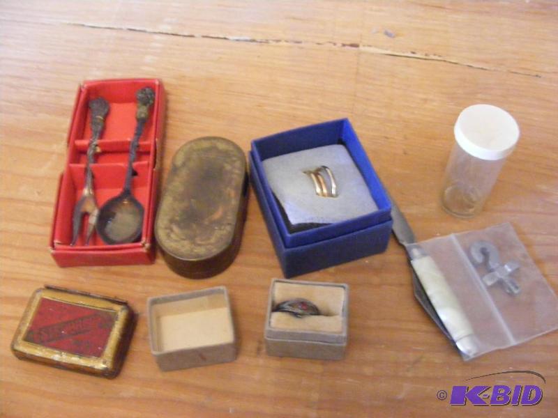 lot 237 image: glass candle holders, two rings and other mis...