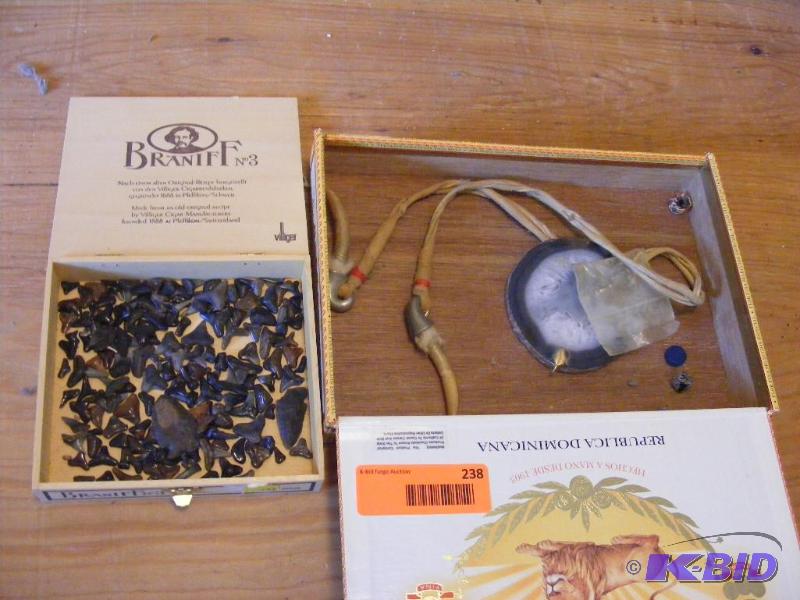 lot 238 image: Lot of Shark Teeth, Rock slab pendant...
