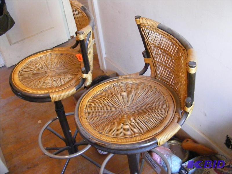 lot 255 image: Two Wicker bar stools...
