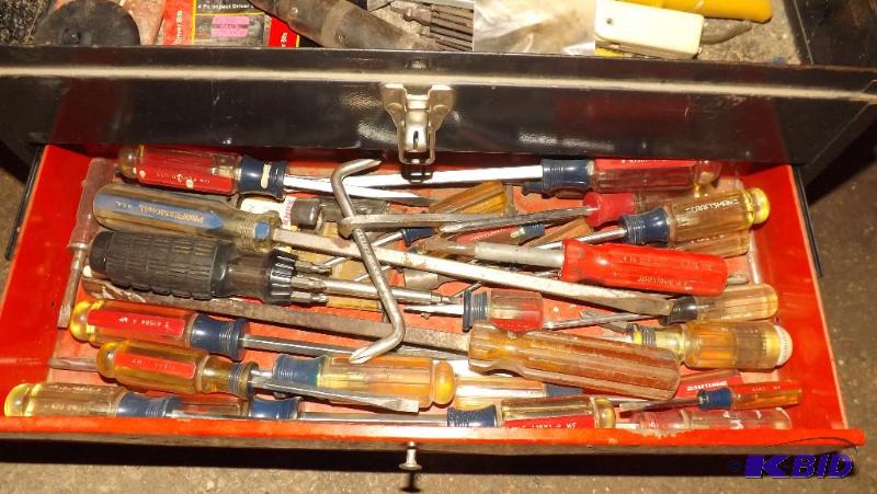 lot 360 image: Tool box, screw drivers  mostly craftsman br...