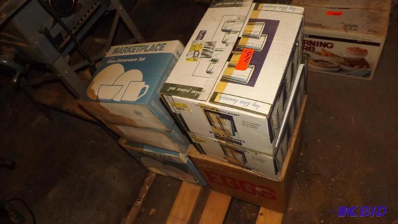 lot 381 image: 4 boxes of dinnerware, two boxes of glasses, ...