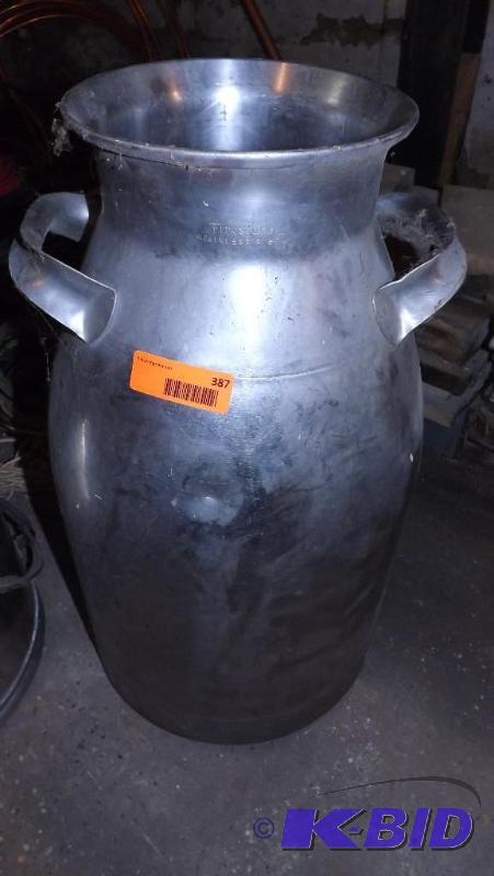 lot 387 image: Firestone stainless Steel Milk Can, no lid...