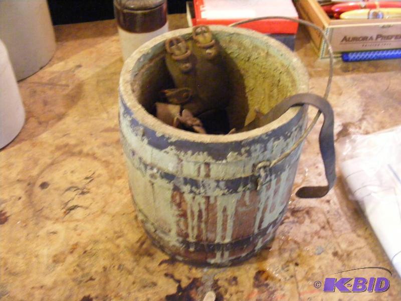 lot 394 image: Old Wooden Gallon Paint Bucket
