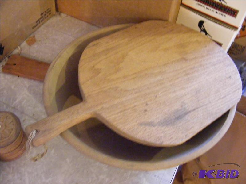 lot 398 image: 2 Handmade Flat wooden tools and Bowl
