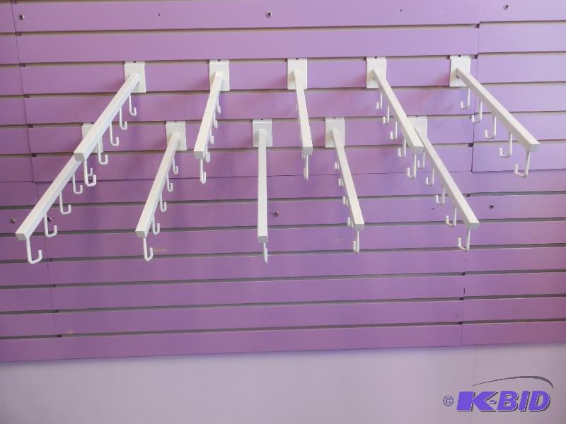 Lot of 10 Slant Arm 5-Hook Waterfall Arm Square Tube SLATWALL Display Hardware WHITE