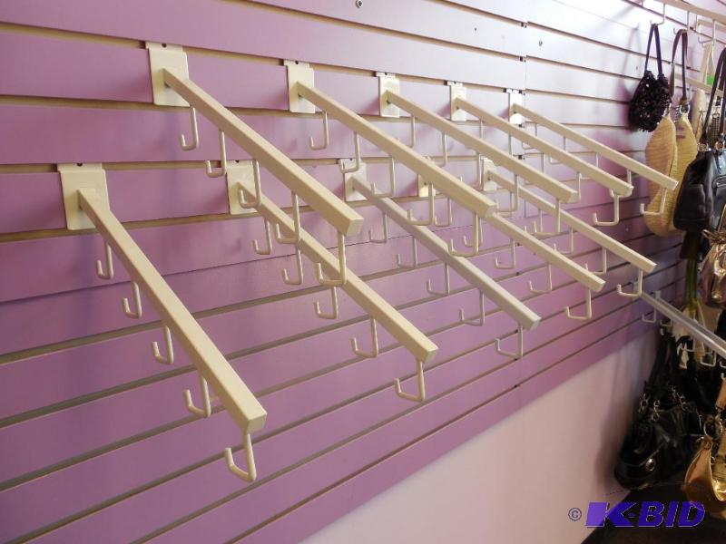 Lot of 10 Slant Arm 5-Hook Waterfall Arm Square Tube SLATWALL Display Hardware WHITE