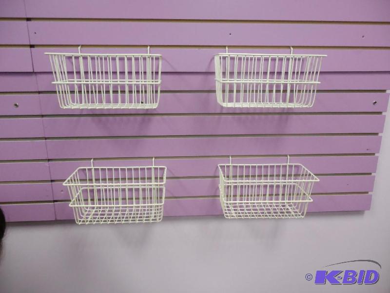 Lot of 4 White Slat Wall Wire Baskets - 12 w X 6 h X 5 d