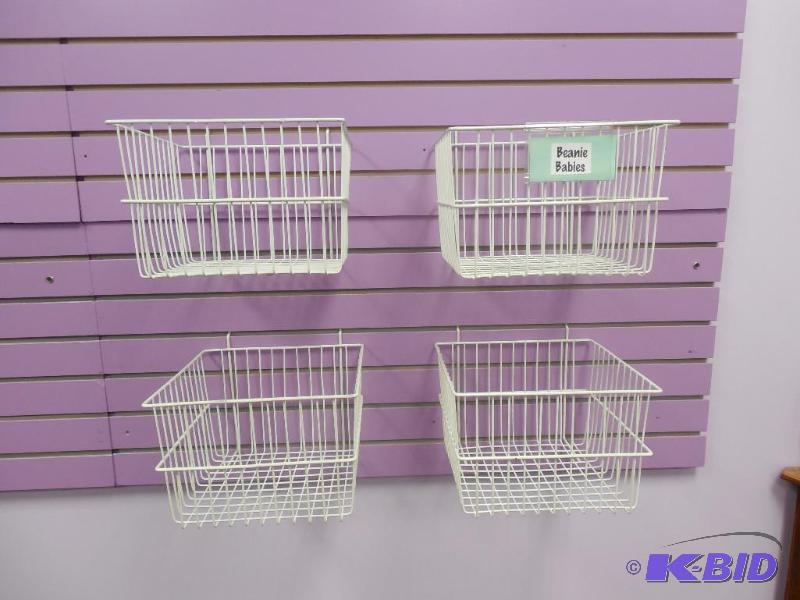 Lot of 4 White Slat Wall Wire Baskets - 12 w X 12 h X 8 d