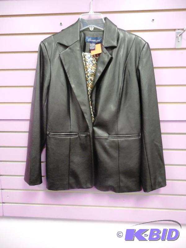 Susan Graver QVC Sz M Jacket Blazer Black Faux Leather Leopard Lined