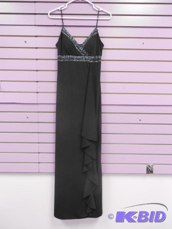 Delaru Black Spaghetti Strap Formal Gown