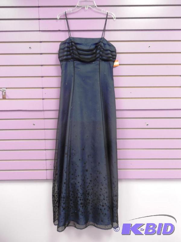 Morgan & Co Spaghetti Strap Sheer Black Blue Starred Formal Gown