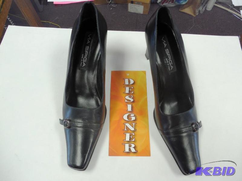 Italian Via Spiga Black Leather Heels