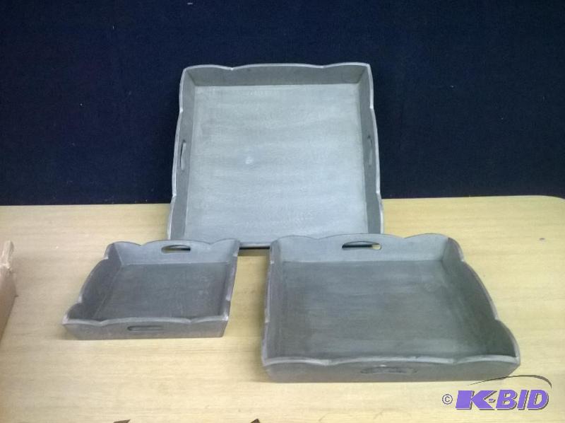New Pomax 3-pc Nesting Tray Set with Rustic F...
