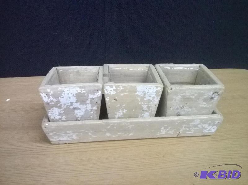 3in Flower Pots in Wood Base, Retail $30...