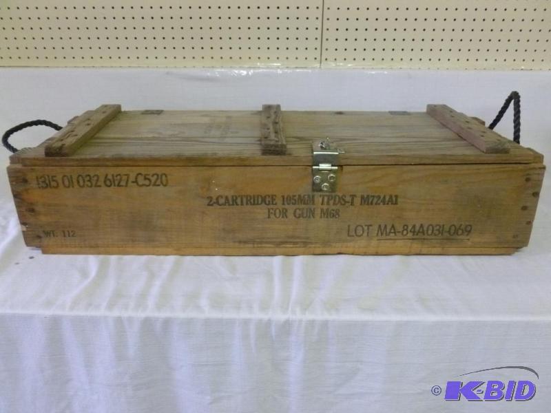 lot 10 image: Large wooden military ammo box, measures 38.5...
