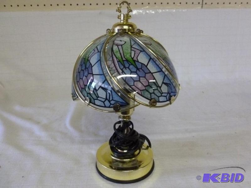 lot 120 image: Beautiful brass plated metal and glass shade ...