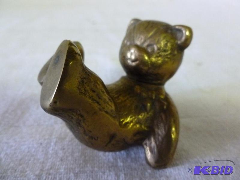 lot 159 image: Vintage cast brass teddy bear figurine, measu...